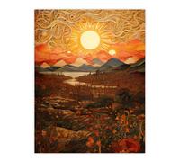 Artery8 Wall Art Print Abstract Magical Autumn Sunset Landscape Painting Artwork Poster in Orange | Size: W12" x H16" Artery8 Orange W12" x H16"