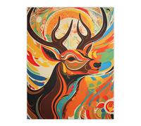 Artery8 Wall Art Print Abstract Majestic Stag Autumn Hues Sunrise Reindeer Head Portrait Vibrant Bold Bright Colourful Painting Poster Artery8 Multicolor W12" x H16"
