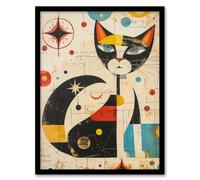 Wall Art Print Abstract Mid Century Modern Atomic Cat Lover Art Framed Poster Artery8 Black W12 inch x H16 inch