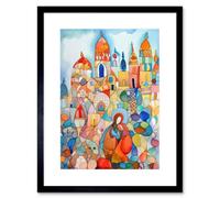 Artery8 Wall Art Print Abstract Moroccan Cityscape Folk Artwork Framed 9X7 Inch