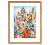 Artery8 Wall Art Print Abstract Moroccan Cityscape Folk Artwork Framed 9X7 Inch in Beige | Size: W7" x H9" Artery8 Beige W7" x H9"