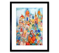 Artery8 Wall Art Print Abstract Moroccan Cityscape Folk Artwork Framed 9X7 Inch in Black | Size: W7" x H9" Artery8 Black W7" x H9"