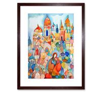 Artery8 Wall Art Print Abstract Moroccan Cityscape Folk Artwork Framed 9X7 Inch in Brown | Size: W7" x H9" Artery8 Brown W7" x H9"