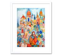 Artery8 Wall Art Print Abstract Moroccan Cityscape Folk Artwork Framed 9X7 Inch in White | Size: W7" x H9" Artery8 White W7" x H9"