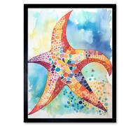 Artery8 Wall Art Print Abstract Mosaic Starfish Folk Art Framed in Black | Size: W12" x H16" Artery8 Black W12" x H16"
