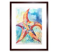Artery8 Wall Art Print Abstract Mosaic Starfish Folk Artwork Framed 9X7 Inch in Brown | Size: W7" x H9" Artery8 Brown W7" x H9"