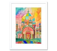 Artery8 Wall Art Print Abstract Mosque Islam Folk Artwork Framed 9X7 Inch in White | Size: W7" x H9" Artery8 White W7" x H9"