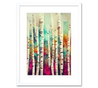 Artery8 Wall Art Print Abstract Multi Coloured Birch Tree Forest Vibrant Colourful Oil Painting Artwork Framed 9X7 Inch in White | Size: W7" x H9" Artery8 White W7" x H9"