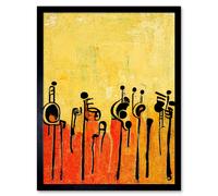 Artery8 Wall Art Print Abstract Music Band Figures In Warm Acrylic Tones Musical Art Framed in Black | Size: W12" x H16" Artery8 Black W12" x H16"