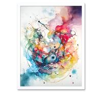 Artery8 Wall Art Print Abstract Organic Form Multicolour Splatter Paint Art Modern Watercolour Painting Art Framed in White | Size: W12" x H16" Artery8 White W12" x H16"