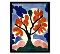 Artery8 Wall Art Print Abstract Painting Bright Matisse Style Lone Tree Painting Orange Blue Pink Green Art Framed | Size: W12" x H16" Artery8 Multicolor W12" x H16"