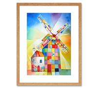 Artery8 Wall Art Print Abstract Patchwork Windmill Old Amsterdam Folk Artwork Framed 9X7 Inch in Beige | Size: W7" x H9" Artery8 Beige W7" x H9"
