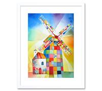 Artery8 Wall Art Print Abstract Patchwork Windmill Old Amsterdam Folk Artwork Framed 9X7 Inch in White | Size: W7" x H9" Artery8 White W7" x H9"