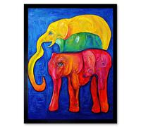 Artery8 Wall Art Print Abstract Pop Art Surrealism Elephants Colourful Oil Art Framed in Black | Size: W12" x H16" Artery8 Black W12" x H16"
