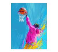 Artery8 Wall Art Print Abstract Slam Dunk Shot Basketball Player Poster in Bright Blue | Size: W12" x H16" Artery8 Bright Blue W12" x H16"