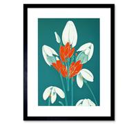 Wee Blue Coo Abstract Snowdrops Red Flowers on Teal Retro Mid Century Style Artwork Framed Wall Art Print 9X7 Inch