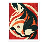 Artery8 Wall Art Print Abstract Stylised Japanese Koi Carp Fish Painting Art Framed in White | Size: W12" x H16" Artery8 White W12" x H16"
