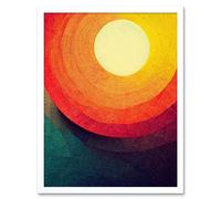 Artery8 Wall Art Print Abstract Sunrise Sunset Sunshine Retro Style Yellow Orange Cream Teal Art Framed in White | Size: W12" x H16" Artery8 White W12" x H16"