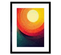 Artery8 Wall Art Print Abstract Sunrise Sunset Sunshine Retro Style Yellow Orange Cream Teal Artwork Framed 9X7 Inch