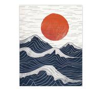 Artery8 Wall Art Print Abstract Sunset Seascape Waves Sun Painting Poster in White | Size: W24" x H32" Artery8 White W24" x H32"