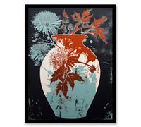 Artery8 Wall Art Print Abstract Sycamore & Dahlia Artistic Linocut Painting Pastel Blue Red Grey Bouquet Nature Colourful Bright Floral Modern Artery8 Multicolor W12" x H16"