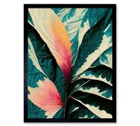 Artery8 Wall Art Print Abstract Tropical Leaves With Pastel Feathers Textured Botanical Art Framed in Black | Size: W12" x H16" Artery8 Black W12" x H16"