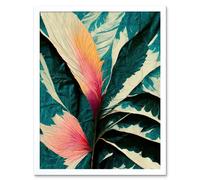 Artery8 Wall Art Print Abstract Tropical Leaves With Pastel Feathers Textured Botanical Art Framed in White | Size: W12" x H16" Artery8 White W12" x H16"