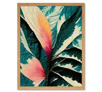 Artery8 Wall Art Print Abstract Tropical Leaves With Pastel Feathers Textured Botanical Art Framed in Light Oak | Size: W12" x H16" Artery8 Light Oak W12" x H16"