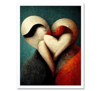 Artery8 Wall Art Print Abstract True Love Modern Teal Coral Black Art Framed in White | Size: W12" x H16" Artery8 White W12" x H16"