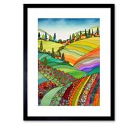 Artery8 Wall Art Print Abstract Tuscany Hills Landscape Folk Artwork Framed 9X7 Inch in Black | Size: W7" x H9" Artery8 Black W7" x H9"