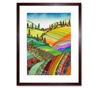 Artery8 Wall Art Print Abstract Tuscany Hills Landscape Folk Artwork Framed 9X7 Inch in Brown | Size: W7" x H9" Artery8 Brown W7" x H9"