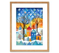 Artery8 Wall Art Print Abstract Winter Snowfall Folk Artwork Framed 9X7 Inch in Beige | Size: W7" x H9" Artery8 Beige W7" x H9"