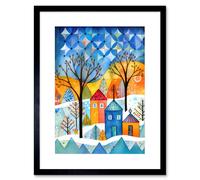 Artery8 Wall Art Print Abstract Winter Snowfall Folk Artwork Framed 9X7 Inch