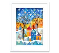 Artery8 Wall Art Print Abstract Winter Snowfall Folk Artwork Framed 9X7 Inch in White | Size: W7" x H9" Artery8 White W7" x H9"