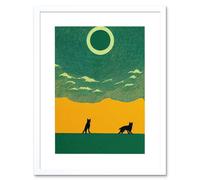 Artery8 Wall Art Print Abstract Wolves Minimalist Surreal Sky Green Yellow Artwork Framed 9X7 Inch in White | Size: W7" x H9" Artery8 White W7" x H9"