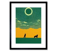 Artery8 Wall Art Print Abstract Wolves Minimalist Surreal Sky Green Yellow Artwork Framed 9X7 Inch in Black | Size: W7" x H9" Artery8 Black W7" x H9"