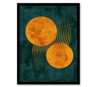 Artery8 Framed Wall Art Abstract Yellow Copper Circles Lines Painting Poster - 12X16 Inch