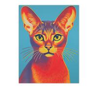 Wall Art Print Abyssinian Cat Bold Vibrant Rich Red And Gold On Blue Screen Risograph Artwork Spot Block Colour Retro Riso Interior Design Poster Artery8 Multi W24 inch x H32 inch