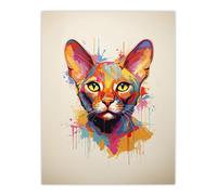 Artery8 Wall Art Print Abyssinian Cat Lover Gift Pet Portrait Orange Pink Blue Artwork Painting Poster | Size: W24" x H32" Artery8 Multicolor W24" x H32"