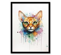 Wall Art Print Abyssinian Cat Lovers Gift Watercolour Pet Portrait Painting Artwork Art Framed Artery8 Multi A4