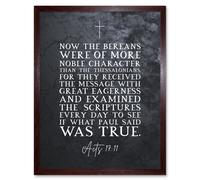 Artery8 Wall Art Print Acts 17:11 They Received The Message With Great Eagerness Christian Bible Verse Quote Scripture Typography Art Framed Artery8 Brown W12" x H16"