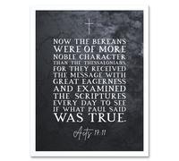Artery8 Wall Art Print Acts 17:11 They Received The Message With Great Eagerness Christian Bible Verse Quote Scripture Typography Art Framed Artery8 White W12" x H16"