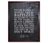 Artery8 Wall Art Print Acts 2:38 Repent & Be Baptized Gift of the Holy Spirit Christian Bible Verse Quote Scripture Typography Art Framed Artery8 Brown W12" x H16"