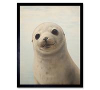 Artery8 Wall Art Print Adorable Baby Seal Pup Portrait Oil Painting Calming Kids Bedroom Cute Arctic Animal Artwork Art Framed | Size: W12" x H16" Artery8 Black W12" x H16"