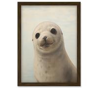 Wall Art Print Adorable Baby Seal Pup Portrait Oil Painting Calming Kids Bedroom Cute Arctic Animal Artwork Framed A4 Artery8 Brown A4