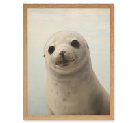 Artery8 Wall Art Print Adorable Baby Seal Pup Portrait Oil Painting Calming Kids Bedroom Cute Arctic Animal Artwork Art Framed | Size: W12" x H16" Artery8 Light Oak W12" x H16"