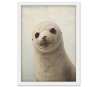 Wall Art Print Adorable Baby Seal Pup Portrait Oil Painting Calming Kids Bedroom Cute Arctic Animal Artwork Framed A4 Artery8 White A4
