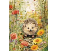 Artery8 Wall Art Print Adorable Hedgehog in a Wildflower Meadow Watercolour Painting Kids Bedroom Cute Woodland Creature Poster | Size: W12" x H16" Artery8 Multicolor W12" x H16"
