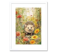 Artery8 Wall Art Print Adorable Hedgehog in a Wildflower Meadow Watercolour Painting Kids Bedroom Cute Woodland Creature Artwork Framed 9X7 Inch Artery8 White W7" x H9"