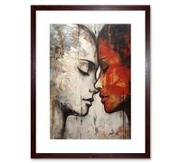 Artery8 Wall Art Print Affection Thick Paint Oil Painting Red Bold Blue Gay Lovers Emotional Connection Women Love Lesbian Artwork Framed 9X7 Inch Artery8 Brown W7" x H9"